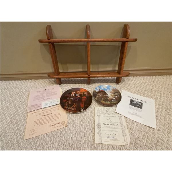 Collector Plate Set With Certificates and Wooden Rack