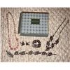 Image 1 : Eaton's Boxed Jewellery Set with Floral Silver Tone Pieces and Pink Bead Necklace