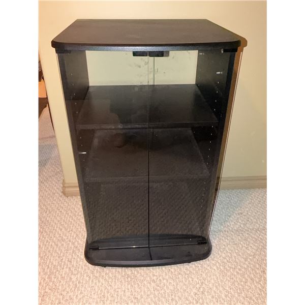 Black Wood and Glass Media Storage Cabinet with Adjustable Shelves