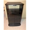 Image 1 : Black Wood and Glass Media Storage Cabinet with Adjustable Shelves