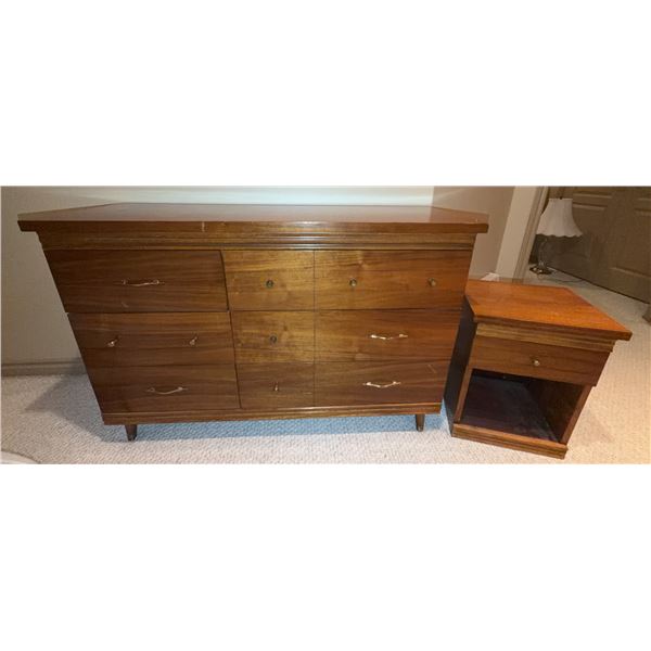 Wooden 6 Drawer Dresser and Matching Side Table Set