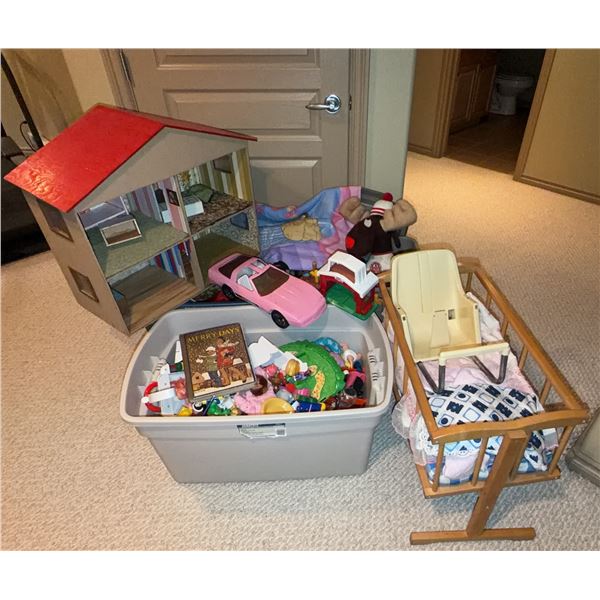 Children's Toys, Dollhouse, Cradle, and Plush Lot