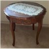 Image 1 : Round Wooden Side Table with Glass Top and Drawer