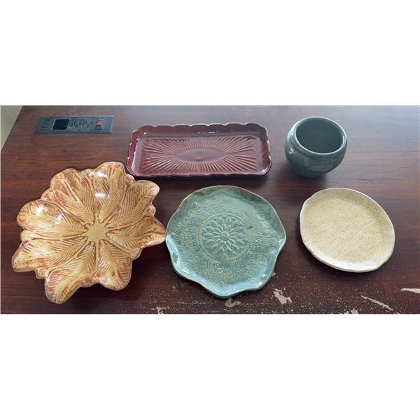 Handmade Pottery Dishes and Vase Set of 5