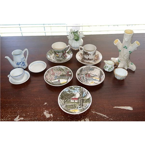 English and Irish Bone China Cups, Saucers, and Decorative Pieces