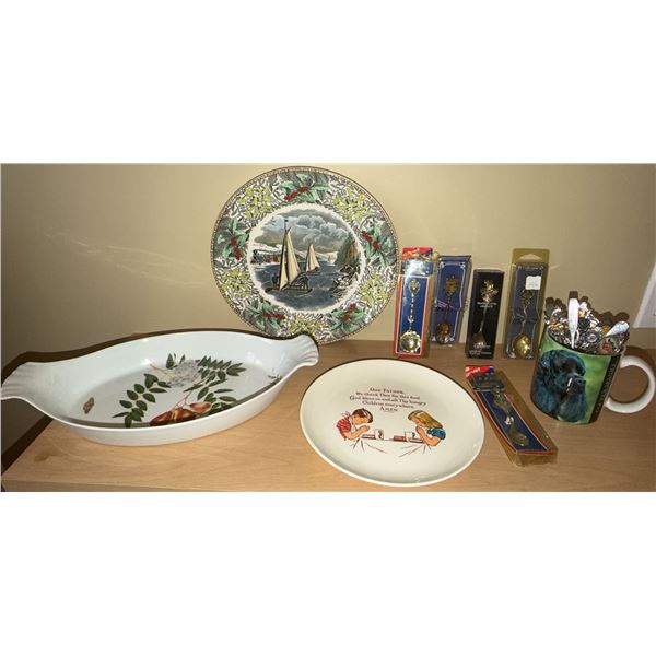 Collector Plate Lot, Decorative Platters & Vintage Souvenir Spoons