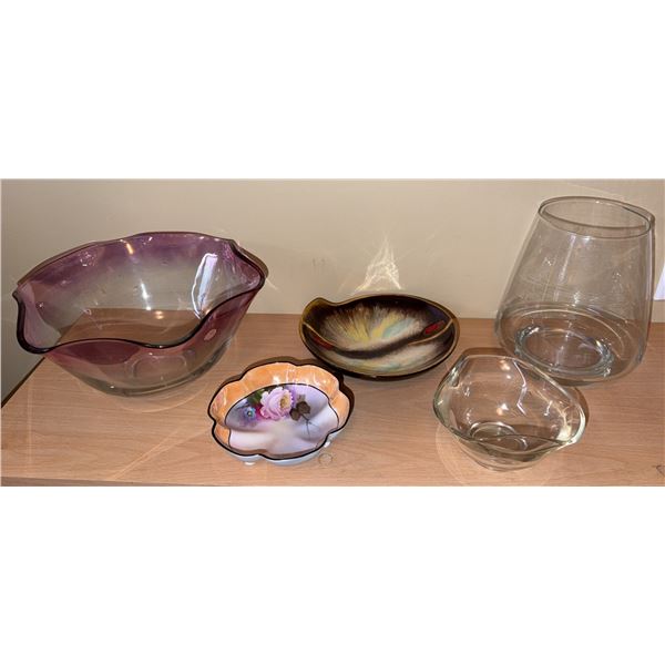 Five Decorative Bowls and Vases, Noritake, West Germany & Glass