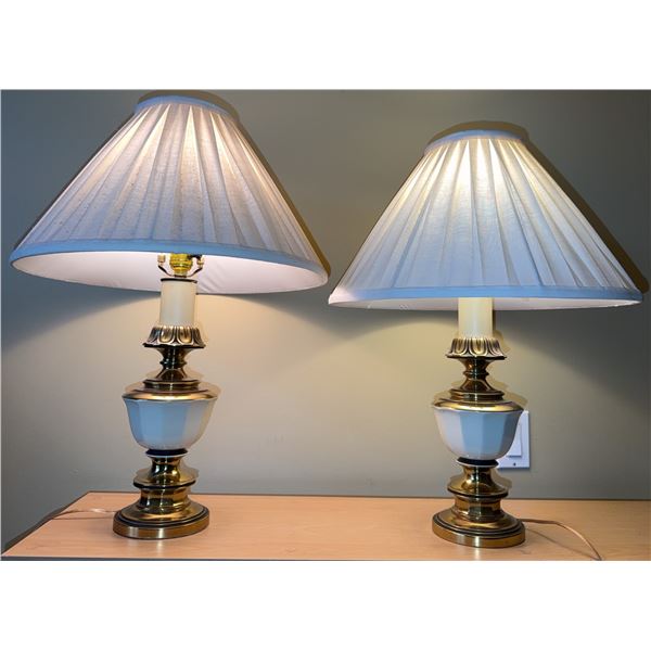 Brass and White Ceramic Table Lamps with Shades