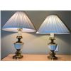 Image 1 : Brass and White Ceramic Table Lamps with Shades