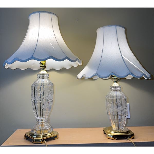 Cut Glass and Brass Table Lamps, 26 and 31 Inches Tall