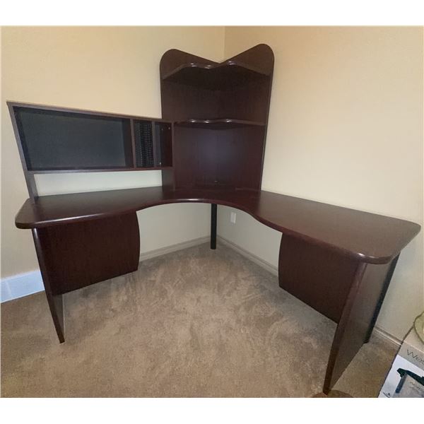 L-Shaped Wood Corner Desk with Hutch and Shelves