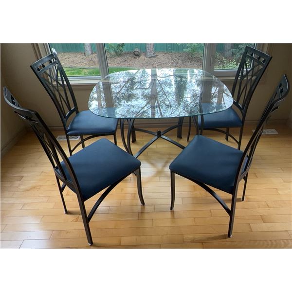 Glass Top Dining Table with 4 Metal Chairs, 44.5 Inch Table