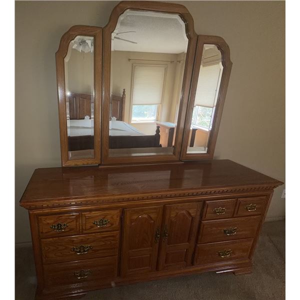 Carlisle Collection Solid Wood Dresser with Mirror, 70 Inches Wide