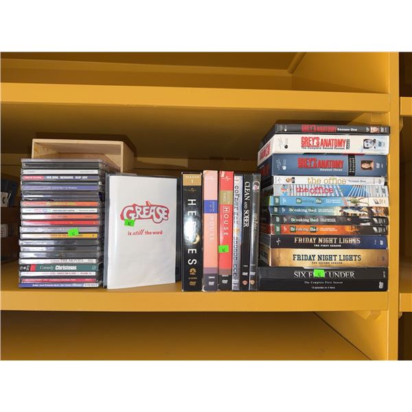 DVD and CD Lot Featuring TV Series, Grease, and Soundtracks