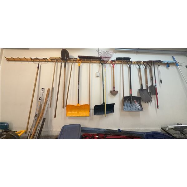 Contents of Back Wall: Garden and Snow Tools