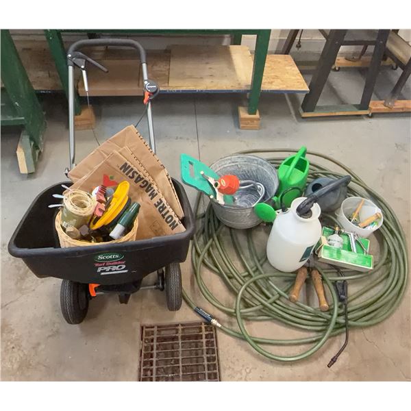 Scotts Turf Builder Pro Spreader With Garden Tools and Accessories