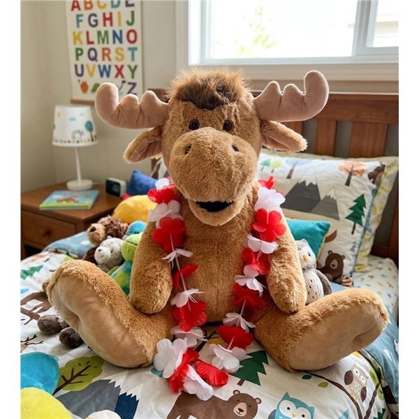 Plush Moose Toy with Red and White Lei