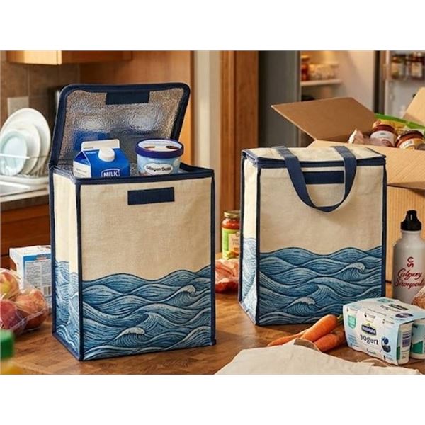 2 Insulated Tote Bags with Sun and Sea **Color May Vary**