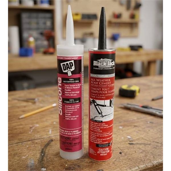 2 DAP Silicone and Black Jack Roof Cement