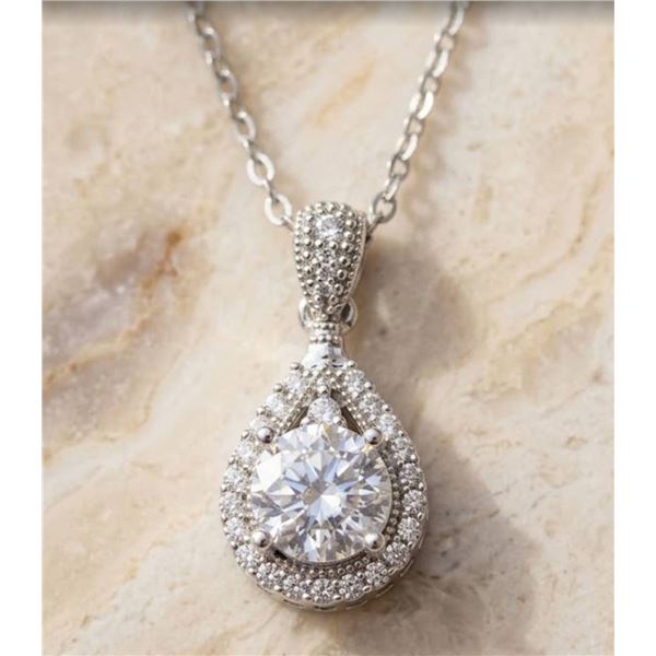 Sterling .925 SilverÂ  Tear Drop 1.0 Carat Solitaire Pendant & Necklace