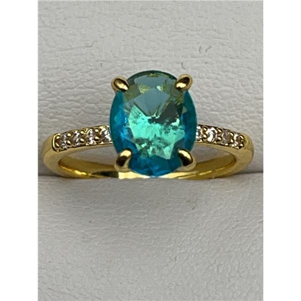 Aqua Marine oval cut 1.0 carat solitaire stone .925 silver dress ring size 7