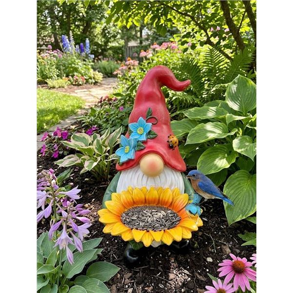Ceramic Gnome Figurine with Sunflower