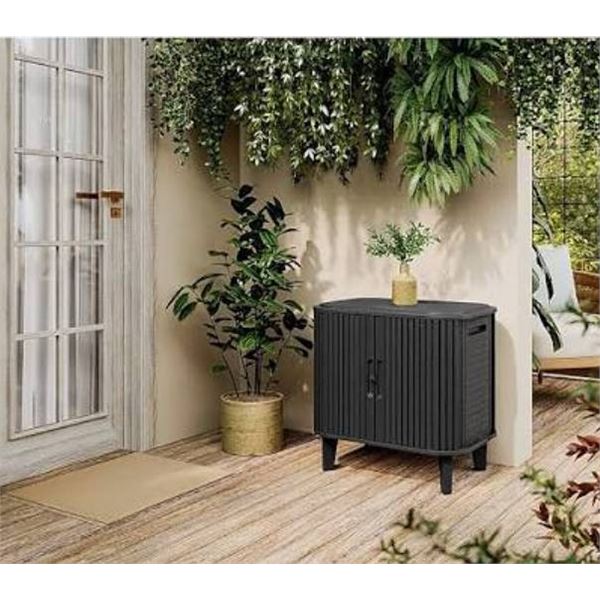 Keter Velo 30 Gallon Outdoor Storage Cabinet, Weather-Resistant Resin Deck Box with Steel Reinforcem