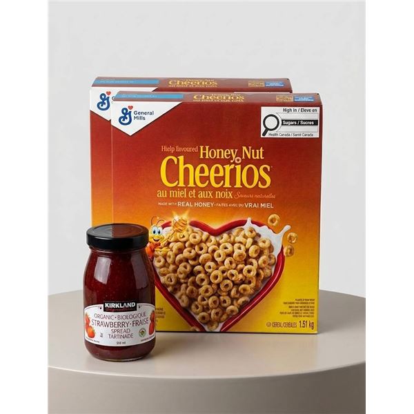 Two Honey Nut Cheerios Cereal 1.51 kg Box and Strawberry Jam