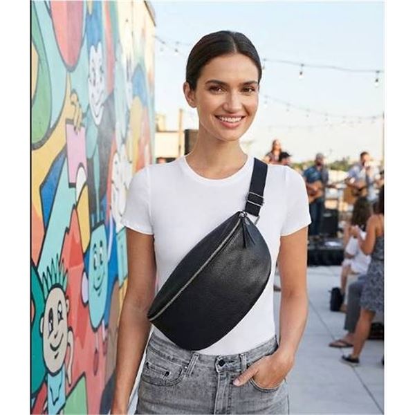SIRIANO Black Genuine Leather Sling Bag