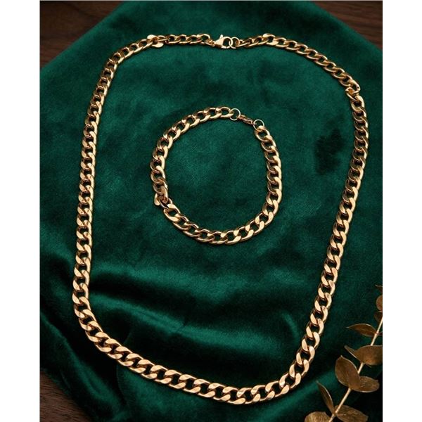 14K Gold GP Chain Necklace and Bracelet Set