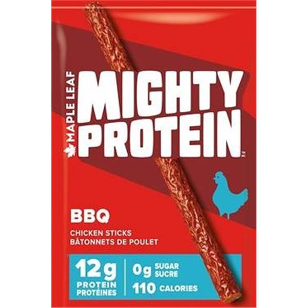 2x12x32g Maple Leaf BBQ Mighty Protein Chicken Sticks,