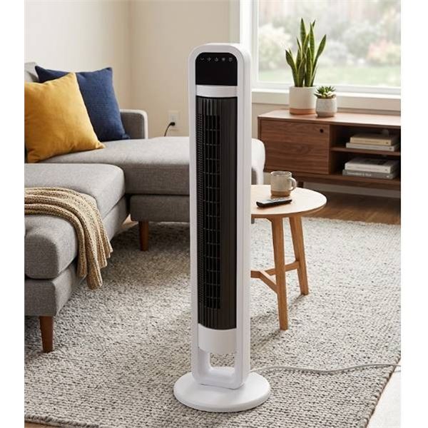 White Oscillating Tower Fan With Controls