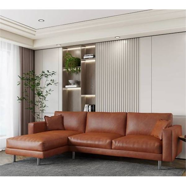 J2-Piece Top-Grain Leather Sofa with Left-Facing Chaise, Cognac