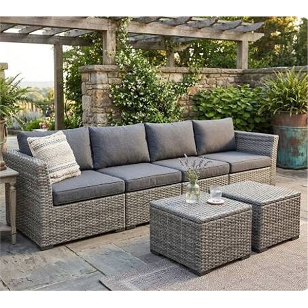 Gray Wicker 3-Seat Outdoor Sofa Set, 107â€ *Stock photo is for example only, see additiona
