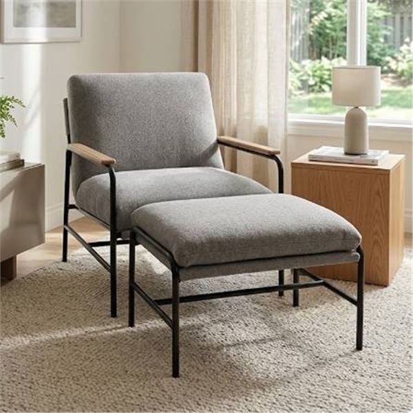 Aiden & Ivy Fabric Accent Chair With Ottoman *Assembled*