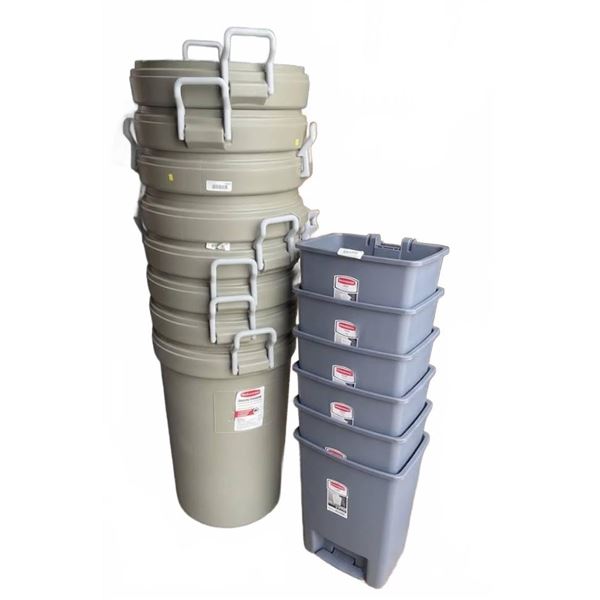 Lot of 14 Rubbermaid Refuse and Step-On Bins **NO LIDS**