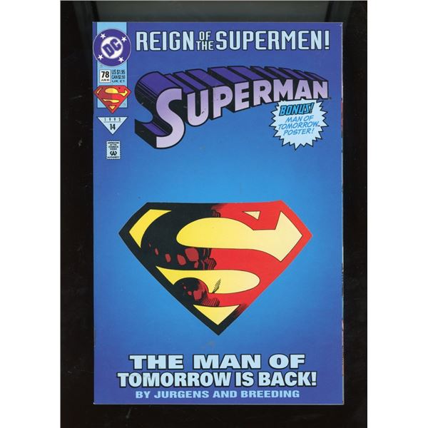 Superman #78 DC Comics 1993 Reign of Supermen! The Man of Tomorrow is Back!