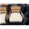 Image 2 : Qty 3 Wooden Armchairs w/ Upholstered Seats & Woven Backs 32" x 27" x 34"H