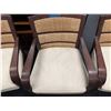 Image 5 : Qty 3 Wooden Armchairs w/ Upholstered Seats & Woven Backs 32" x 27" x 34"H