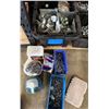 Image 1 : Multiple Bins Clamps, Brackets, Bondo Fiberglass Cloth, Hardware, etc