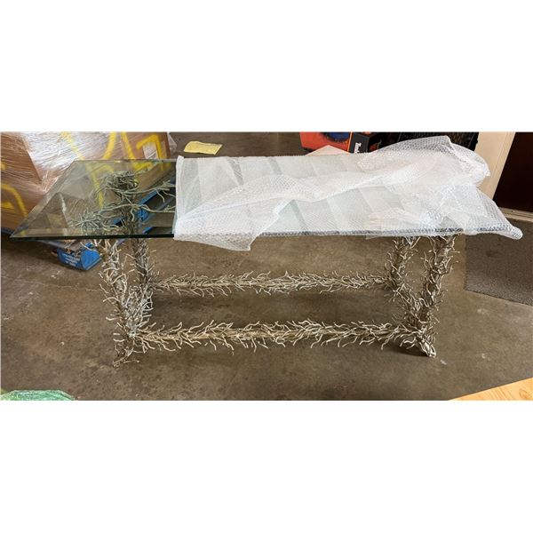 Console Table w/ Branch-like Base & Clear Top 62" x 22" x 29.5"H