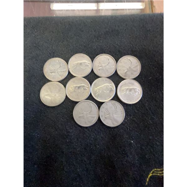 10 Canadian Silver Quarters, 58.31g