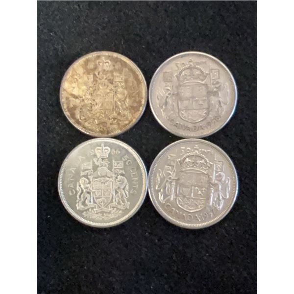 4 Canadian Silver 50 Cent Coins, 46.64g
