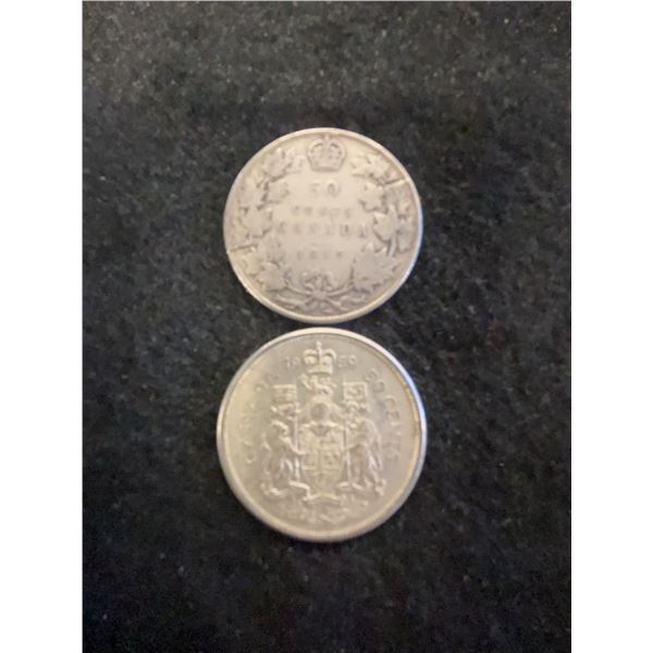 Two Canadian Silver 50 Cent Coins, 1919 and  