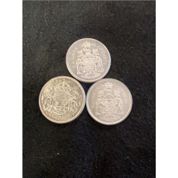 3 Canadian Silver 50 Cent Coins