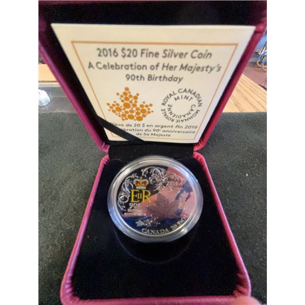 2016 $20 Silver Coin Her Majesty’s 90th