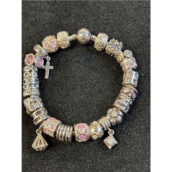 Sterling Silver Pandora Charm Bracelet, 77.21g