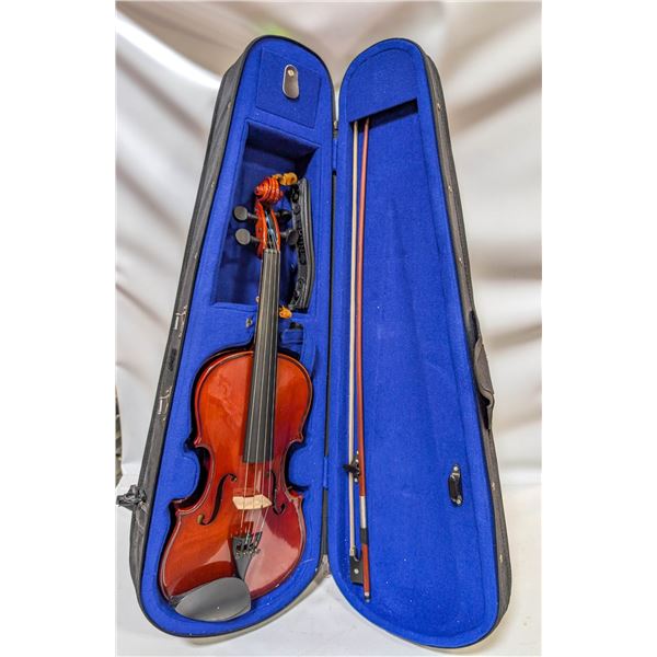 CHERRY FINISH VIOLIN WITH CASE AND BOW