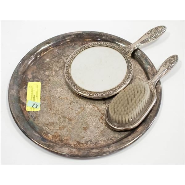 ANTIQUE SILVER PLATED VANITY SET