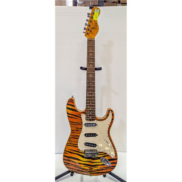 TIGER STRIPED ELECTRIC GUITAR PROJECT AS IS